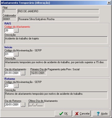 Afastamento Temporário (Alteração)