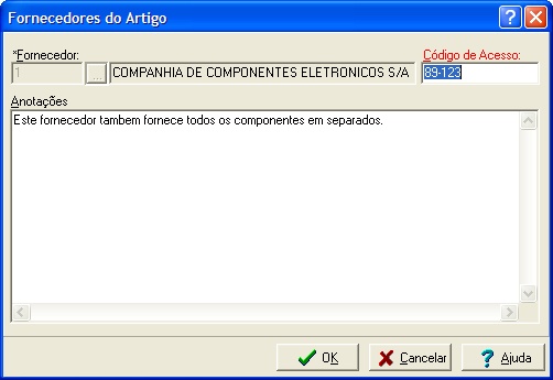 Tela para edição para fornecedor de um artigo
