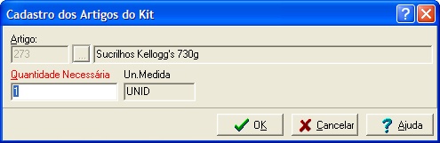 Tela de inclusão e alteração de componentes de um KIT.