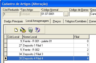 Local de armazenagem do artigo