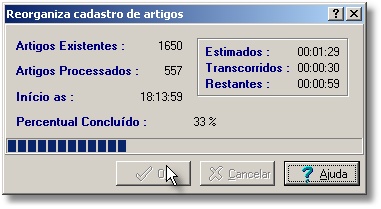 Tela de reorganização do cadastro de artigos