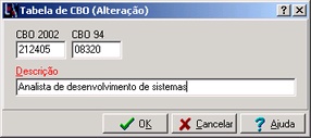 Tabela de códigos CBO (Alteração)
