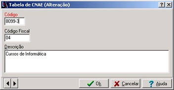 Tabela de Códigos CNAE (Alteração)