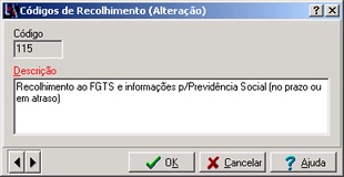 Tabela de Códigos de Recolhimento