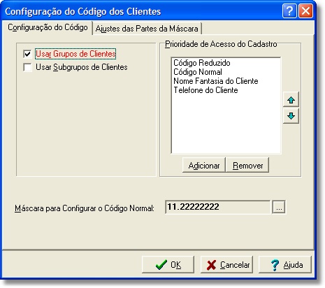 Configura o Código normal do Cliente