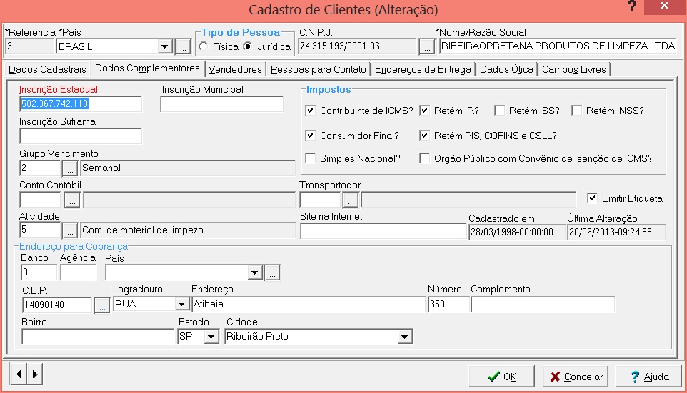 Dados Complementares do Cliente