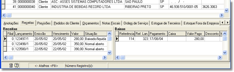 Rodapé da grid de clientes