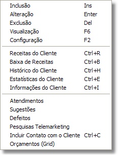 Botão direito da grid de clientes