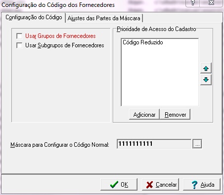 Definie Código normal do Fornecedor.