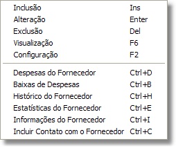 Botão direito da grid de fornecedores