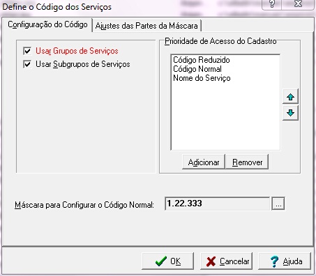 Configura Código Normal do serviço