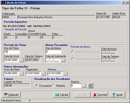 Cálculo de Férias