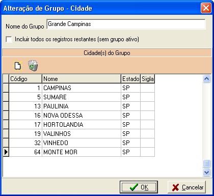 Inclusão, alteração e exclusão de grupo
