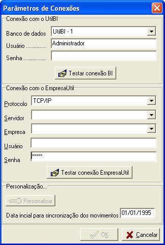 Cenexão com os bancos de dados UtilBi e EmpresaUtil