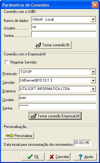 Conexões das bases de dados do UtiBI e EmpresaUtil