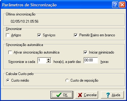 Parâmetros de sincronização