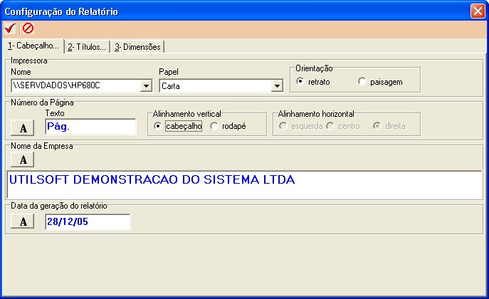 Configura cabeçalho do relatório