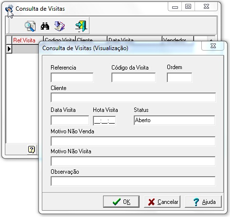 Grid e tela de consulta das visitas realizadas