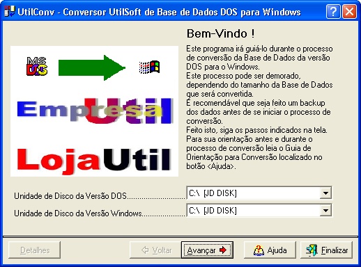 Tela inicial da conversão da Base DOS