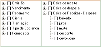 Dimensões e totais de receitas e despesas baixadas