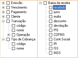 Dimensões e totais de receitas baixadas