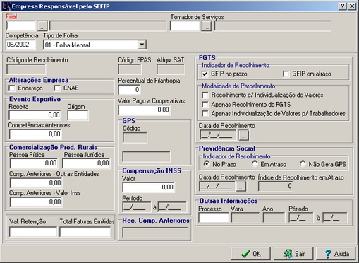 Configurações para arquivo SEFIP