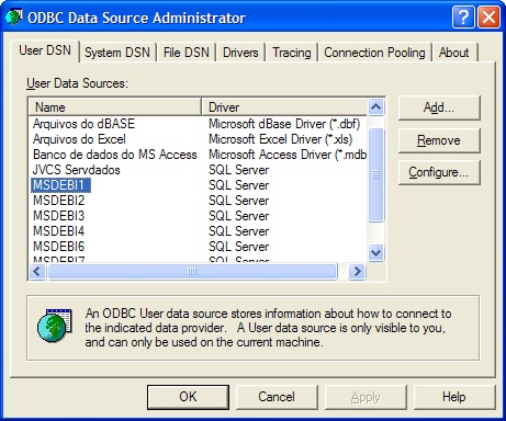 Fontes de dados ODBC