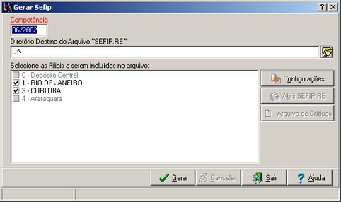 Geração do arquivo SEFIP