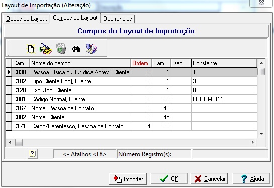 Tela detalhe da Importação de Dados.