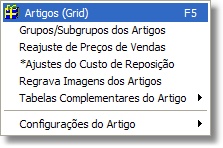 Menu do Cadastro de Artigos Menu do Cadastro de Artigos