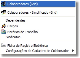 Menu do Cadastro de Colaboradores