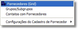 Menu do Cadastro de Fornecedores Menu do Cadastro de Fornecedores
