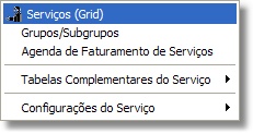 Menu do Cadastro de Serviços Menu do Cadastro de Serviços