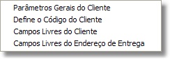 Menu das Configurações do Cadastro de Clientes Menu das Configurações do Cadastro de Clientes