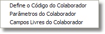 Menu das Configurações do Cadastro de Colaboradores