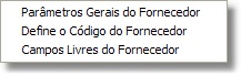 Menu das Configurações do Cadastro de Fornecedores Menu das Configurações do Cadastro de Fornecedores