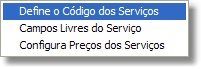Menu das Configurações do Cadastro de Serviços Menu das Configurações do Cadastro de Serviços