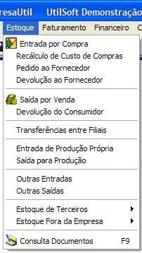 Figura 1 - Menu de movimentações de estoque