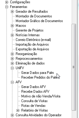 Menu de ferramentas mostrando chamadas do UtilFV