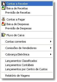 Menu das opções do financeiro