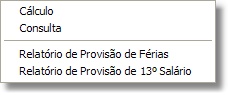 Menu de Provisão de Férias e !3. salário