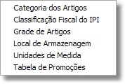 Menu das tabelas complentares do cadastro de artigos Menu das tabelas complentares do cadastro de artigos