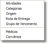 Menu das Tabelas Complementares do Cliente Menu das Tabelas Complementares do Cliente