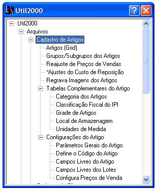 Menu do cadastro de artigos