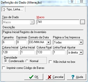 Definição de um campo macro