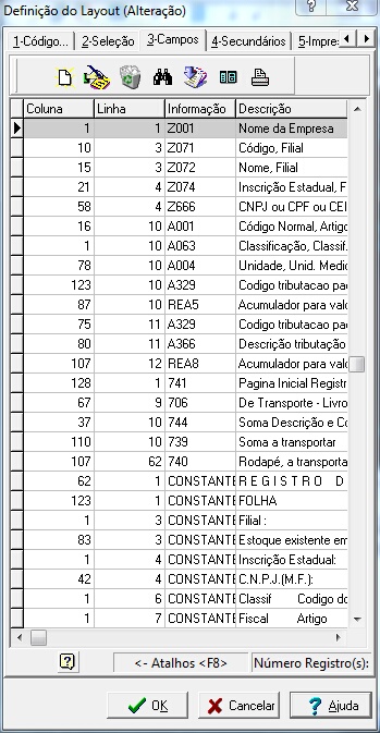 Grid dos campos do layout