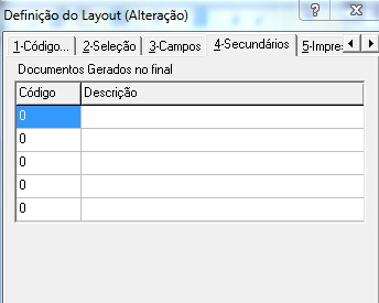 Tela para inclusão de layouts de documentos secundários