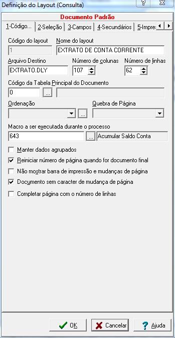 Tela para identificação do layout do documento