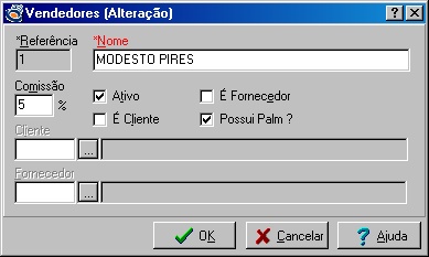 Configuração Cadastro de Vendedores
