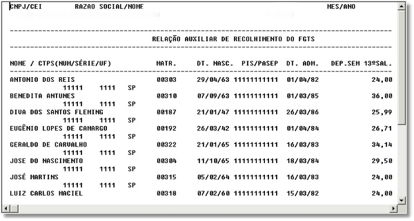 Relatório Auxiliar de Recolhimento de FGTS